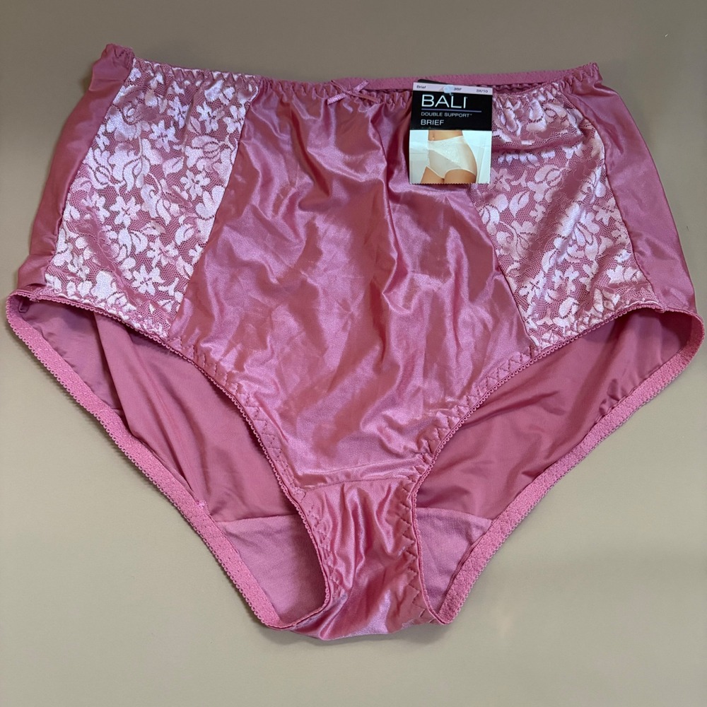 Bali Double Support Brief Panties Pink Floral Lace High Rise 3X 10 DFDBBF NEW